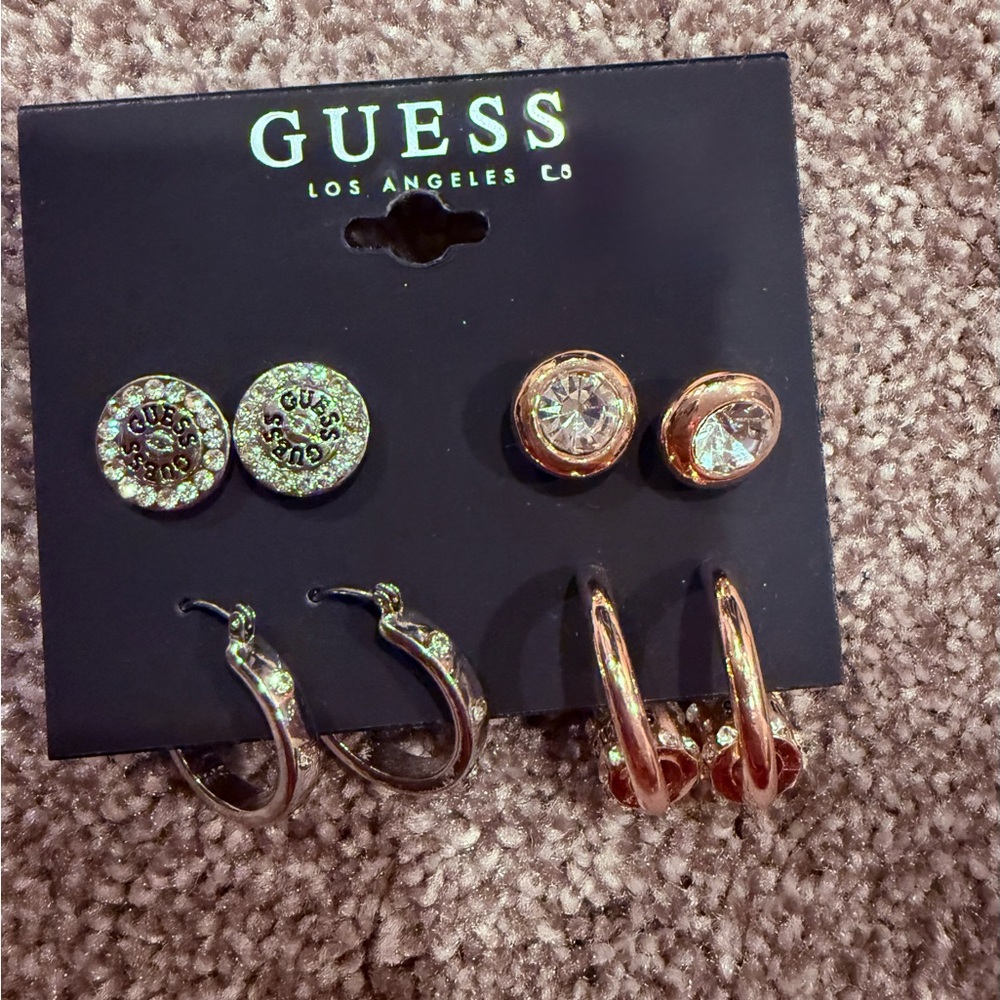 GUESS Women's Rose Gold and Silver Earring Set - Mixed Studs and Hoops